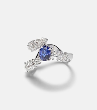 18kt white gold ring with sapphire and diamonds | Yeprem