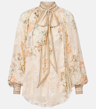 Blouse en soie mélangée à fleurs et ornements | Camilla