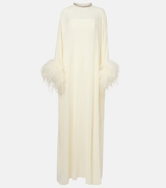 Feather-trimmed caped silk chiffon gown | Roland Mouret
