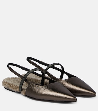 Verzierte Slingback-Ballerinas aus Metallic-Leder | Brunello Cucinelli