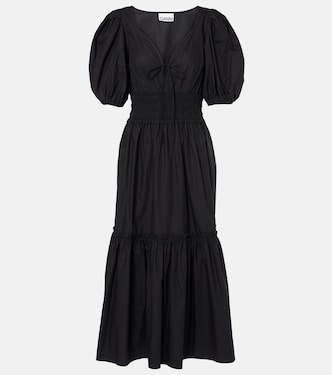 Smocked cotton poplin midi dress | Ganni