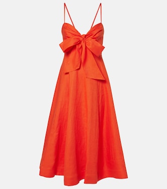 Crush bow-detail linen midi dress | Zimmermann