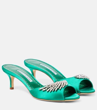 Verzierte Pantoletten Lumada 50 aus Satin | Manolo Blahnik