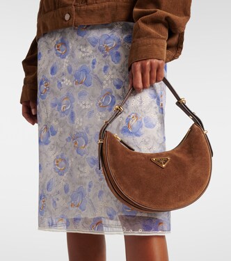 Borsa a spalla Arqué Small in suede | Prada