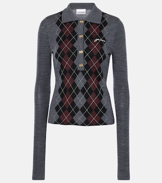 Argyle wool polo sweater | Ganni