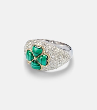 9kt gold ring with diamonds and malachite | Yvonne Léon