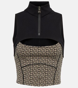 Top cropped in jersey con monogramma | Balmain