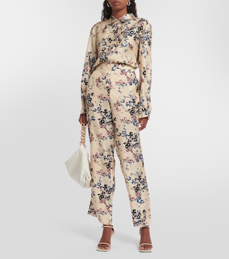 Pantalon ample London en soie à fleurs | Asceno