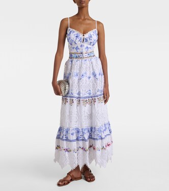 Printed lace-trimmed linen bra top | Camilla