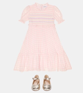 Gingham smocked chiffon dress | Self-Portrait Kids