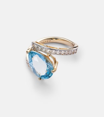 Anello Slanted in oro 14kt con topazio e diamanti | Mateo