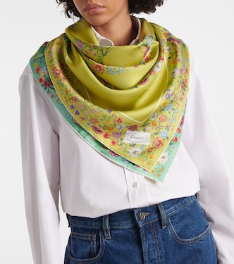 Double G floral silk twill scarf | Gucci