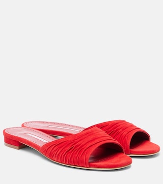 Piruaflat gathered suede slides | Manolo Blahnik