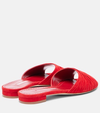 Piruaflat gathered suede slides  | Manolo Blahnik