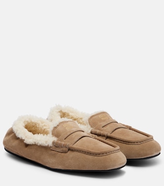 Shearling-lined suede penny loafers | Miu Miu