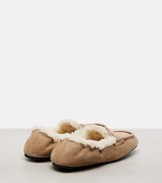 Shearling-lined suede penny loafers | Miu Miu