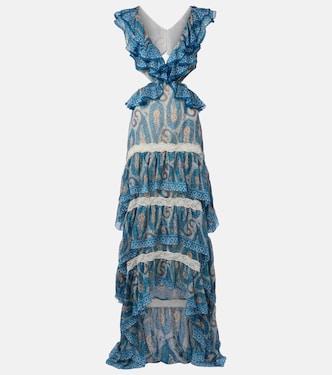 Paisley lace-trimmed ruffled silk maxi dress | Etro