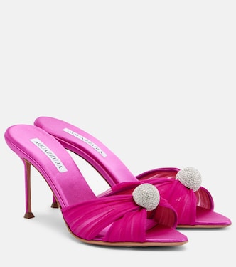Mystery 85 embellished leather-trimmed satin mules | Aquazzura