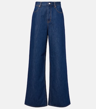 Wide-Leg Jeans mit Leder | Gucci