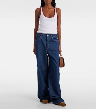 Jean ample bordé de cuir | Gucci
