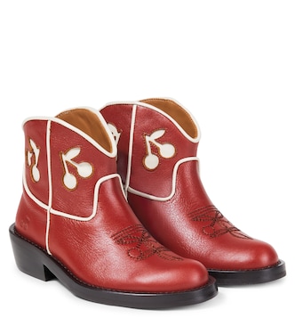Embroidered leather ankle boots | Bonpoint