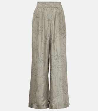 Pantalones anchos de seda floral | Brunello Cucinelli