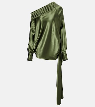 Asymmetric draped silk-blend satin top | Dries Van Noten