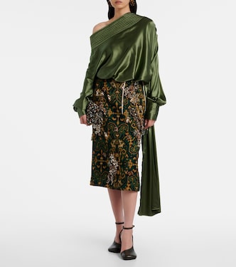Asymmetric draped silk-blend satin top | Dries Van Noten