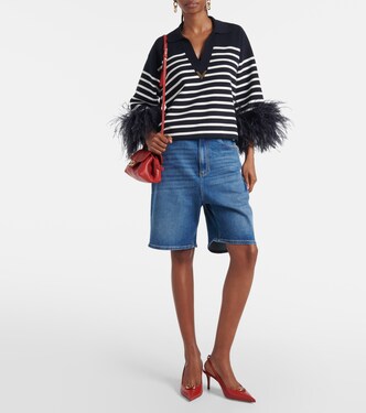Shorts in denim con pelle | Valentino