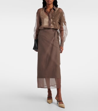 Gonna midi in misto cotone | Brunello Cucinelli