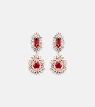 Doublet 18kt rose gold drop earrings with rubies and diamonds | Suzanne Kalan