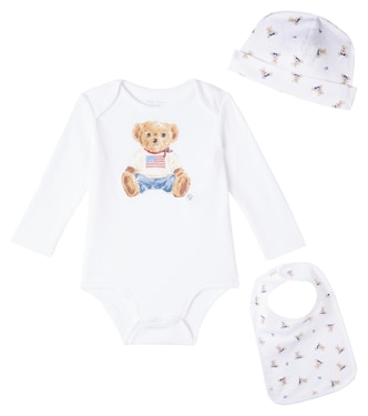 Baby set of Polo Bear cotton bodysuit, bib and beanie | Polo Ralph Lauren Kids