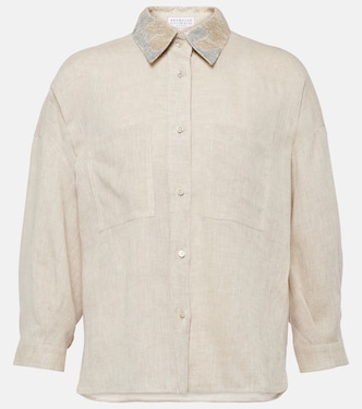 Camicia in lino con decorazioni | Brunello Cucinelli