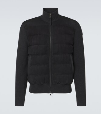 Padded leather-trimmed wool cardigan | Moncler