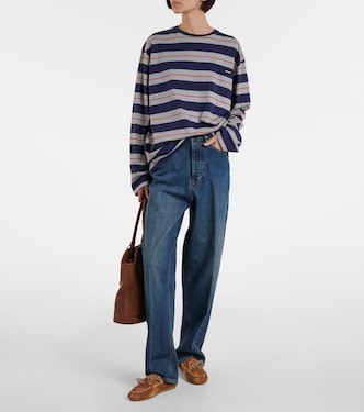 Logo striped cotton jersey top | Miu Miu