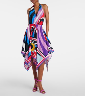 Abito midi Cigni in cotone con scollo all'americana | Pucci