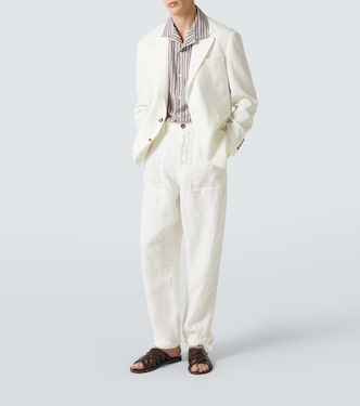 Camicia bowling in lino a righe | Brunello Cucinelli