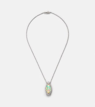 Reign Supreme 18kt white gold pendant necklace with diamonds and opal | Yeprem