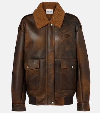 Shearling-trimmed leather blouson jacket | Miu Miu