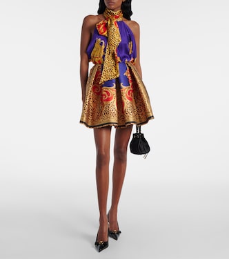 Pleated printed satin miniskirt | Versace