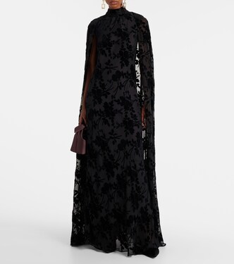 Caped floral velvet devoré gown | Rodarte