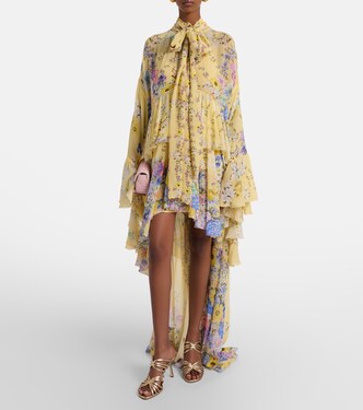 Abito lungo asimmetrico in georgette di seta | Camilla