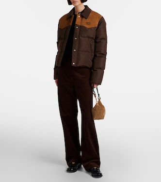 Suede-trimmed pongé down jacket | Miu Miu