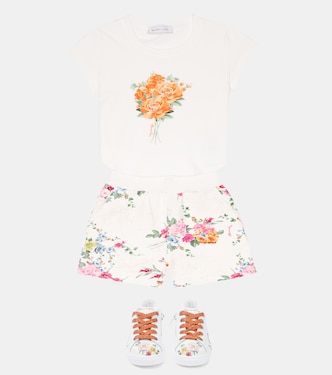 T-shirt en coton mélangé à fleurs | Monnalisa
