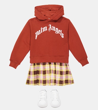 Abito in cotone a quadri con cappuccio | Palm Angels Kids