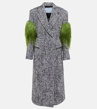 Shearling-trimmed tweed coat | Prada