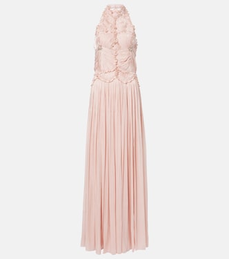 Ruched halterneck georgette gown | Costarellos