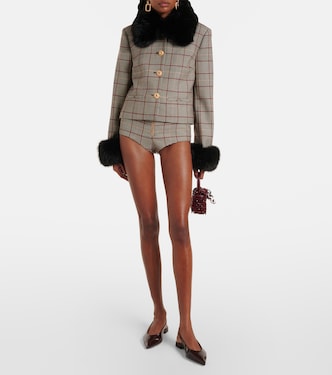 Checked faux fur-trimmed jacket | Self-Portrait