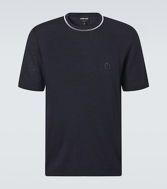 Logo linen and silk T-shirt | Giorgio Armani