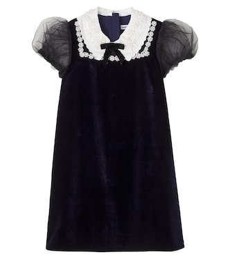Embellished tulle-trimmed velvet dress | Self-Portrait Kids